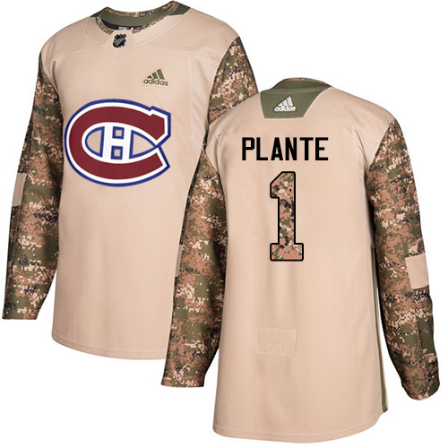 Adidas Canadiens #1 Jacques Plante Camo Authentic Veterans Day Stitched NHL Jersey
